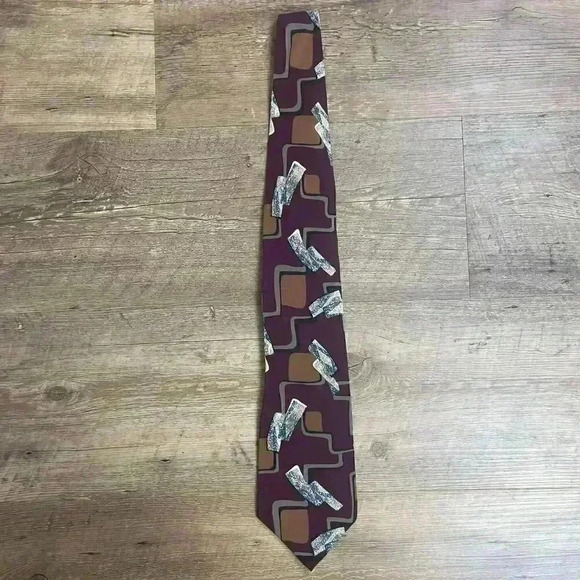 Vintage Christian Dior Men's Tie Geometric 80s 90s 100% Silk 3.5" - Picture 2 of 10